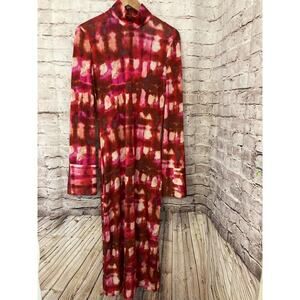 Ellery Maxi Dress Womens 10 Pink Tie Dye Side Snap Up Mock Neck Stretch Zip